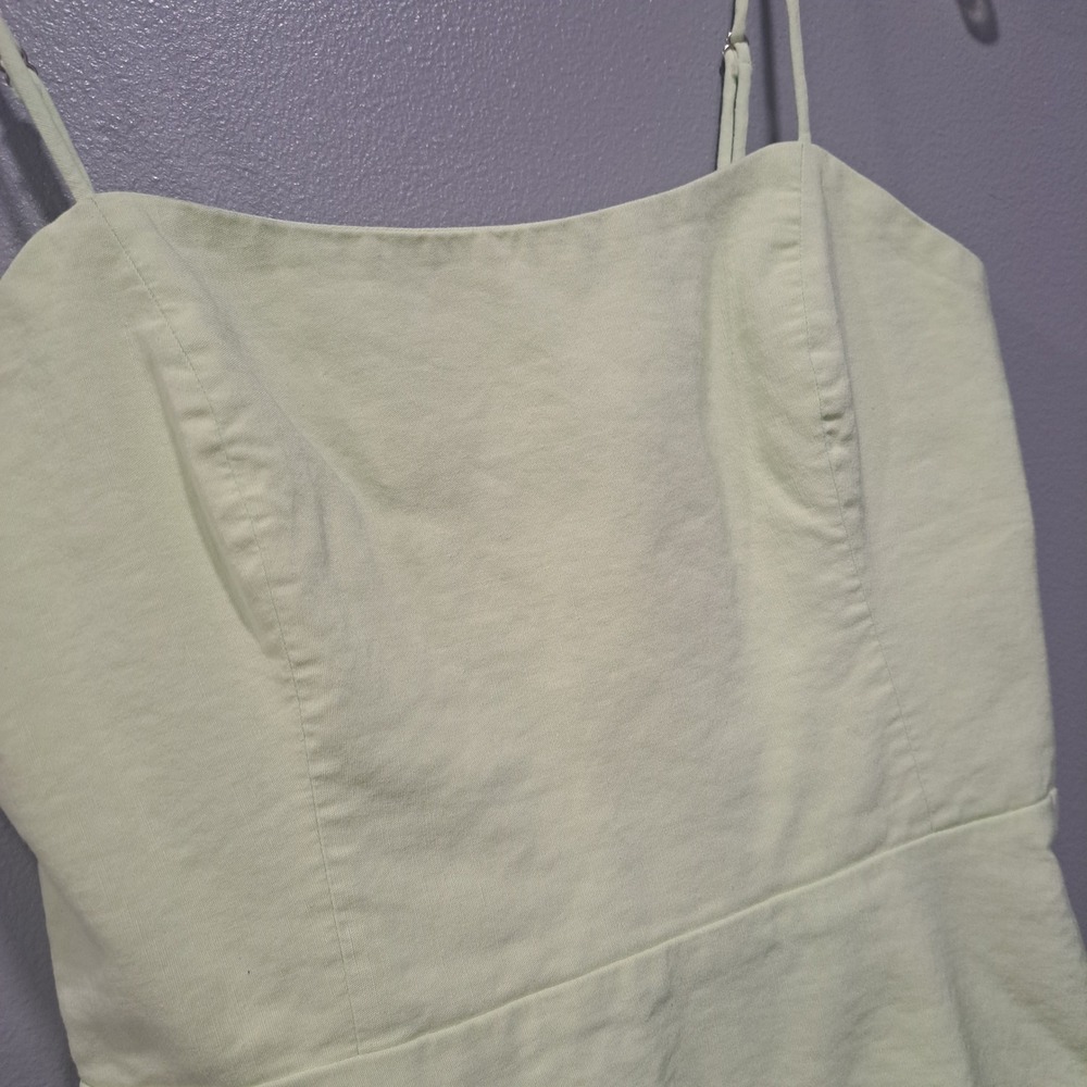 Zara Lime Green Linen Blend Smocked Back Mini Dress Small Sleeveless Summer - Picture 4 of 6